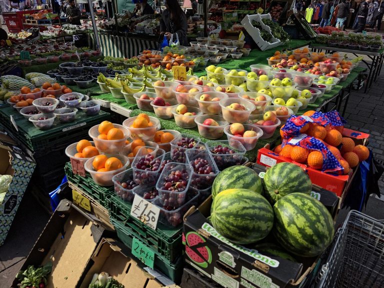 One More Serve of Fruit a Day: The Teen Health Study With a Simple Message An outdoor market fruit stall piled with fresh produce in London
