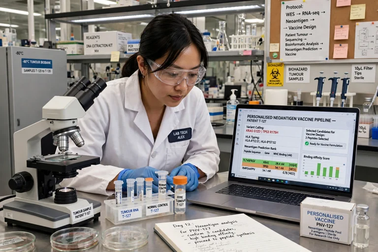Technician analysing tumour samples for a personalised vaccine