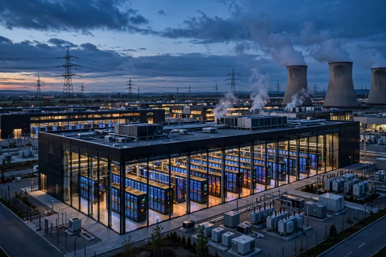 AI Data Center Spending Is Outpacing the Revenue Meant to Pay for It AI data center with rows of glowing server racks at dusk